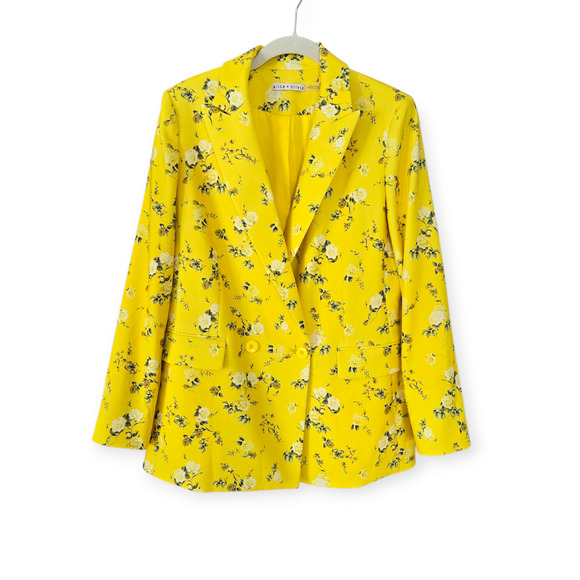 Alice + Olivia Justin Rolled Cuff Double Breasted Floral Yellow Blazer Size 6 - Picture 4 of 9